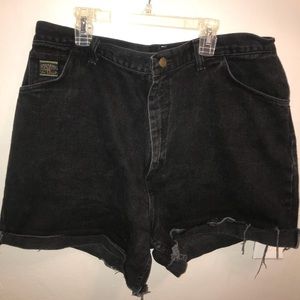 Distressed vintage black denim shorts
